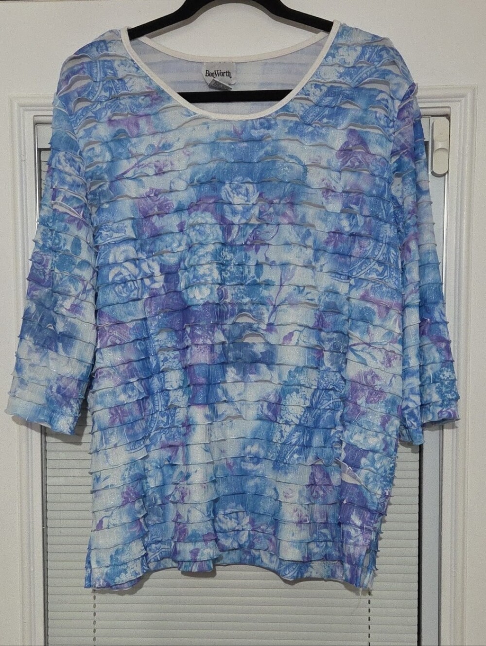 BonWorth Blue & Purple Floral Ruffle Knit Top